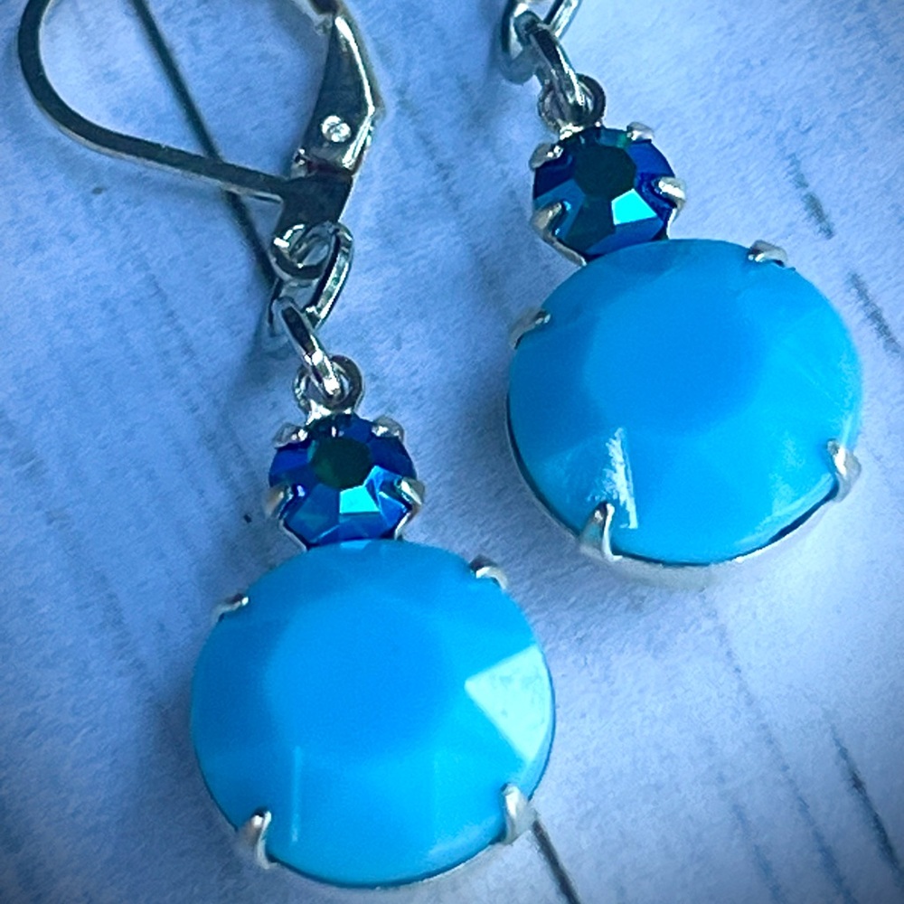 Handmade Vintage Swarovski Blue Crystal Earrings for Her